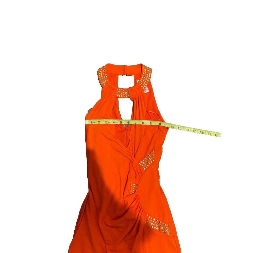 Cach Cache Y2k Dress Orange Halter Style Ruched W… - image 5
